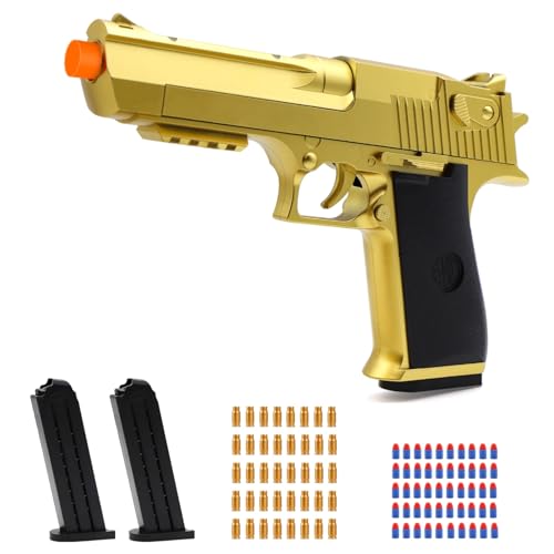 Trokiomi Gold Soft Bullet Toy Gun Shell Ejecting for Boys, Realistic Shooting Game Toy Pistol with...