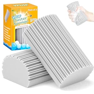 2-Pack Damp Clean Duster Sponge, Magic Sponge Eraser Baseboard Cleaner Tool, Dusters for Cleaning Blinds, Glass, Vents, Railings, Mirrors,Window Track Grooves and Faucets