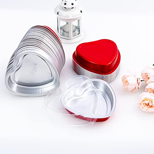 Heyyumi Aluminum Foil Mini Heart Cake Pan, 25Pcs 9Oz Disposable Heart Shaped Cake Pans With Lids,Cupcake Liners Muffin Tins,Cupcake Baking Cups Ramekins Containers For Valentine's Day(Red) #TOP5