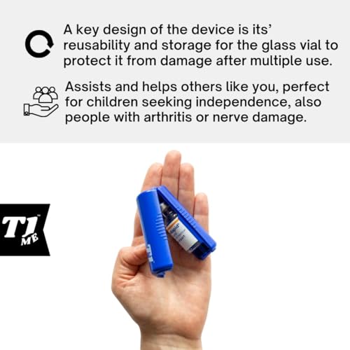 1ml U-100 disposable syringe T1me Vial Syringe Insulin Filling Support (BD Micro-Fine and other insulin syringe), Insulin transfer device for diabetes, Bottle Protector Case, Vial Holder (Blue)