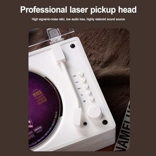 Portable CD Player Bluetooth with Speakers, Small Retro DVD Player with Remote Control, Supports USB/AUX/Type-C, Rechargeable Music Player, 3.5mm AUX Desktop CD Player for Home Office Decor (White)