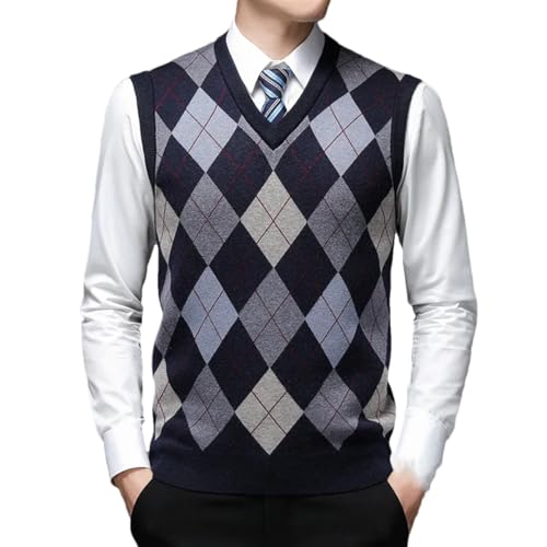 Men’S Autumn Fashion Designer Argyle Pullover, Diamond V-Neck Knit Vest, Sleeveless Casual Sweater