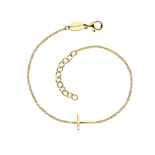Engelsrufer Damen Armband aus vergoldetem Sterling Silber mit Kreuz Anhänger Karabinerverschluss längenverstellbar nickelfrei