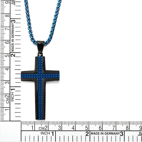 COOLSTEELANDBEYOND Mens Cross Pendant Necklace, Stainless Steel with Checker Inlay - Image 4