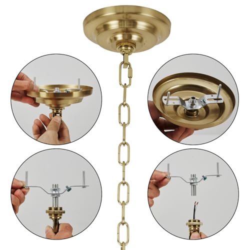 SHENGQINGTOP Heavy Duty Light Fixture Canopy Kit 5.3 Inches Diameter & 5.9 Feet Chain Ceiling Mounting Hardware for Pendant Light, Chandelier or Swag Light Fixtures, Brass - Thumbnail 6