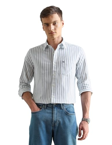 Image of Arrow Striped Slim Fit Mens Casual Shirts - 100% Cotton, Breathable & Comfortable, Full Sleeves Shirts for Men