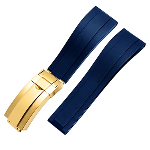 Bracelet montre silicone 21mm bleu doré pour Rolex