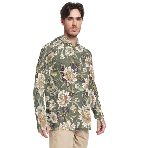 xigua Retro Flowers Men's UPF 50+ Sun Shirts Quick Dry Sun Protection Hoodie With Long Sleeve 7212