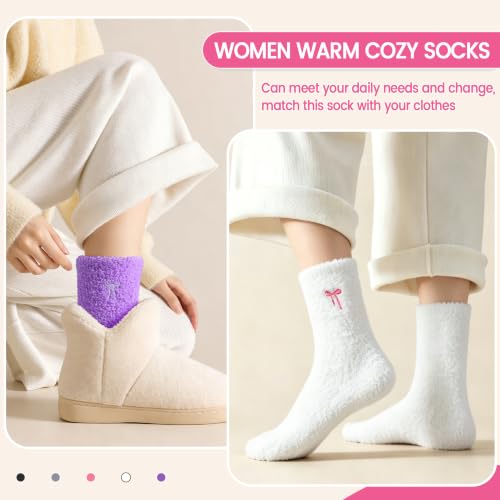 Image of Eocom Fuzzy Socks for Womens Warm Fluffy Winter Cozy Thick Plush Slipper Sleep Comfy Crew Christmas Socks 5 Pairs