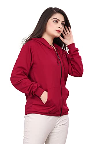 Image of More & More HOODMASTER Women's Fleece Hoodie Sweatshirt with Zip Pockets Full Sleeves Regular Fit Solid Pattern Hooded Neck and Standard Length | Comfortable Fleece Hoodie for Women