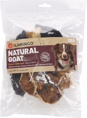 Flamingo Leckerli Hund – Snack Nature Ziegennasen mit Haar – 150g – glutenfrei – ohne Zuckerzusatz – unterstützt Zähne & Verdauung
