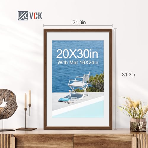 Image of VCK 20x30 Poster Frame 5 Pack, Brown Wood, 16x24 Mat, for Wall Art