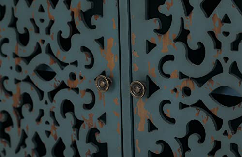 Maison Arts Sideboard Buffet Storage Cabinet, Accent Cabinet With 3 Hollow Carved Doors Distressed Decorative Farmhouse Cabinet Cupboard For Kitchen, Dining Room, Living Room, Bedroom, Entryway, Blue #TOP4