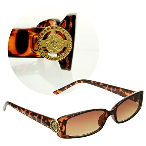 Image of proSPORT Full Lens Reading Sunglass Tinted Readers Women Small Gold or Silver Lion Crest Medusa Emblem Logo NOT BIFOCAL