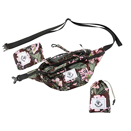 4Monster 2L Gürteltasche Wasserabweisend, Tragbare Bauchtasche Ultraleicht, Portable Hüfttasche für Damen Herren Outdoor Sport Reise Wandern (Blume Rosa, 2L)