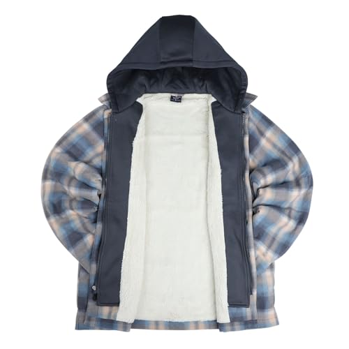Image of LeeHanTon Mens Flannel Jackets Sherpa Lined Fleece Zip Up Winter Warm Workout Plaid Sweatshirt with Hood