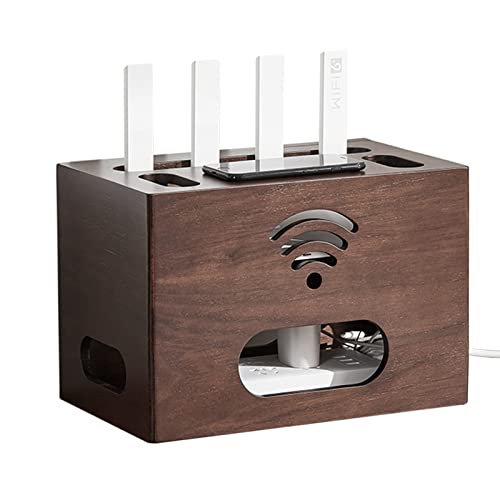 GREMBI Wooden Wireless WiFi Router Storage Box, Multi Layer Desktop Storage Box, Cable Organizing Box, Solid Wood Cable Management Box for Stochargers, Power Strips, Cords, Cables, USB Hub