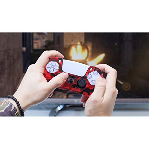 Sofunii 2 Pack Silicone Controller Skins Camo Anti-Slip Cover Case Protector Sleeve For Playstation 5 /Ps5 Controller With 8 X Thumb Grip Caps(Blue,Red) #TOP2