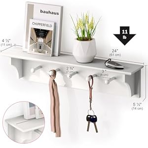 Ballucci floating coat and hat wall shelf rack coat rack wall mount 5 pegs hook 24 white  urban country home decor