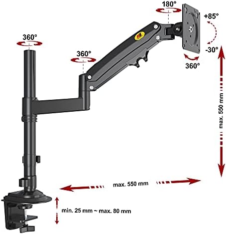 Solidny obrotowy uchwyt biurkowy na sprężynie gazowej do monitorów LCD LED 22-35 cali, VESA max. 100 x 100 mm, udźwig do 12 kg