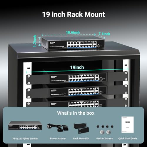16 Port PoE Switch Unmanaged, 16 Port PoE+@250W, 2 Gigabit Uplink Ports, 1 SFP Port, NICGIGA 19 Port Network Power Over Ethernet Switch, VLAN Mode, AI Watchdog 19 inch RackMount, Plug and Play. by NICGIGA - Used condition - Image 7