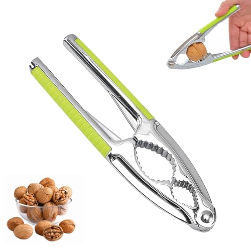 Cascanueces de Metal, Abridor de Nogal, Cascanueces Multifuncional, Cascanueces Manual con Mango Antideslizante, para Avellanas,Frutos Secos y Mariscos,Herramienta de Cocina Multifuncional (Verde)