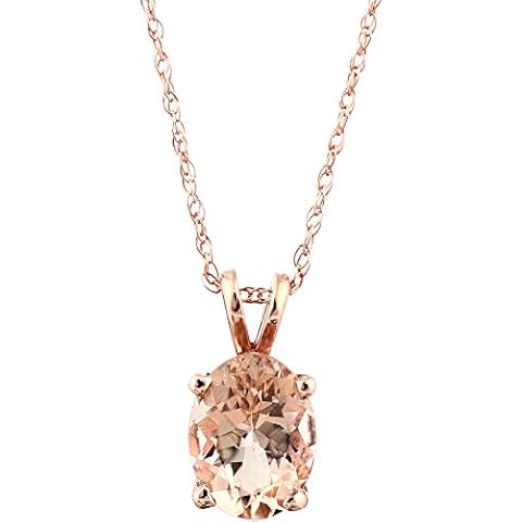 GNG 10k Rose Gold Natural Morganite Solitaire Pendant Necklace, 18" (7x5mm Oval Morganite) Cover