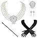 BABEYOND Vintage Bridal Pearl Necklace Hair Comb Jewelry Set with Crystal Brooch 1960s Wedding Costume Accessories Set (Style 1)