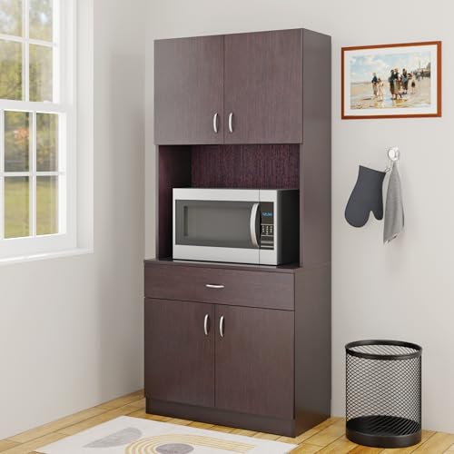 Image of VIKI Furniture | Kitchen Cabinet - Drawer with Doors & Open Shelves, Organizer for Kitchen, Bedroom, Hallway & Living Room (Dark Wenge - 40D x 80W x 180H cm) | 1 Year Warranty