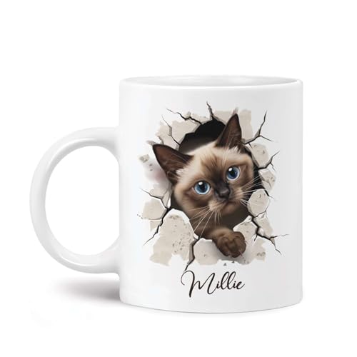 Adorable Siamese Cat Name Mug, 11oz Ceramic Wall Cup