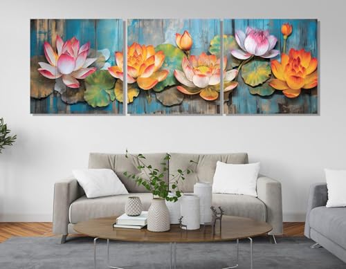 Toile de fleurs de lotus 65x65 cm x3, triptyque mural abstrait sans cadre