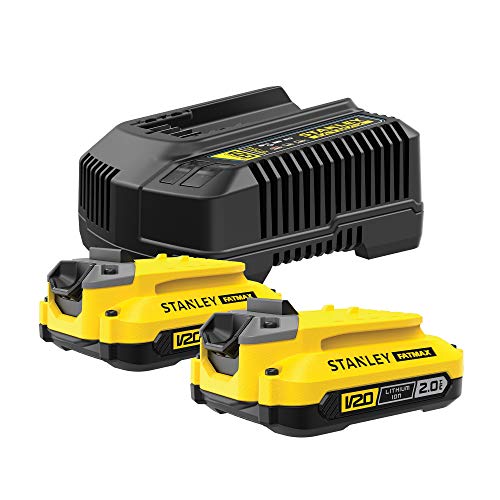 Stanley FATMAX Kit 2 Batteries Lithium-ion 18V 2AH avec 1 Chargeur 18V 2Ah Technologie Améliorée Gamme FATMAX V20 SFMCB12D2-QW