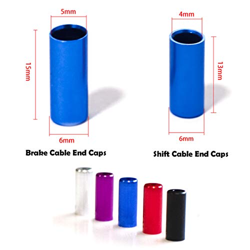 Farbetter 50pcs 4mm/ 5mm Aluminum Alloy Bike Derailleur Shift Brake Wire Cable End Cap, Bicycle Brake and Shifter Ferrule Kit, 5 Colors, 10pcs/ Color, 50pcs/ Bag (5mm)