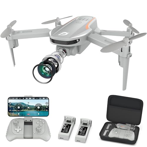 Ficinto Drone with Camera for Adults Kids, 1080P FHD FPV RC Quadcopter Foldable Drones for Beginners, 3D Flips, Altitude Hold, Headless Mode, 2 Batteries, Toys Gifts for Boys Girls, 90°Adjustable Lens