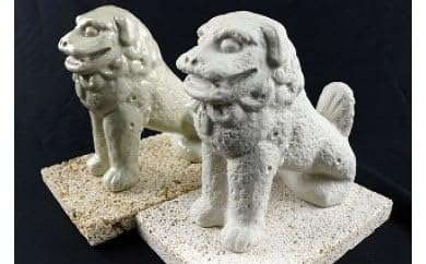石彫 獅子像 置物 2体セット 石彫 獅子像 置物 2体セット