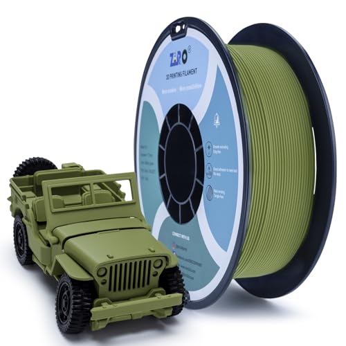 Image of ZIRO Matte PLA Filament 1.75mm, Pure Color No-Shine 3D Printer Filament, High Toughness 3D Printing Material, Dimensional Accuracy + /- 0.03mm, Military Green(Matte) | Fit for Most FDM 3D Printer, 1.75mm 1KG Spool, Dimensional Accuracy + /-0.03mm, Colorful PLA FilamenT