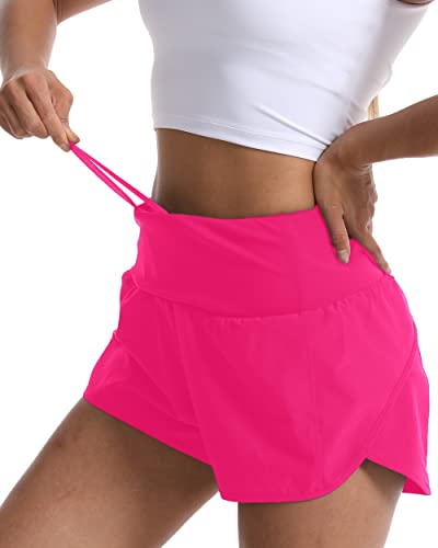 Kcutteyg Running Shorts for Women with Liner High Waisted Lightweight Womens Workout Shorts with Back Pocket- 4\" (Hot Pink, S) - Thumbnail 2