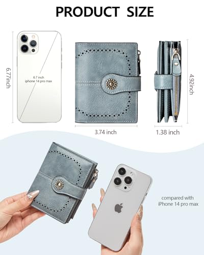 Small RFID Blocking Wallet for Women - Leather Slim Bifold Compact Credit Card Holder With ID Window and Zipper Coin Pocket - Blue Birthday4