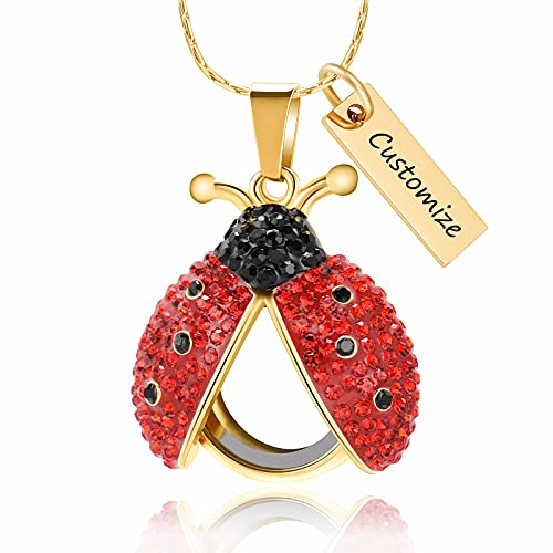 constantlife Cremation Jewelry Ladybug Urn Necklace for Ashes Transparent Round Glass Locket Ash Holder Keepsake Crystal Beetle Memorial Pendant for Human Pet2