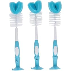1 of Dr. Brown's Reusable Sponge Baby Bottle Cleaning Brush Set with Suction Cup Stand, Scrubber and Nipple Cleaner, Blue 3-Pack