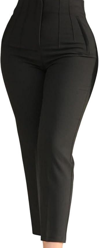 Office Pants High Waist Pleated Pockets Ninth-Length Women Trousers Solid Color Straight Leg Suit Pants Work Pants