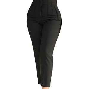 Office Pants High Waist Pleated Pockets Ninth-Length Women Trousers Solid Color Straight Leg Suit Pants Women Trousers Work