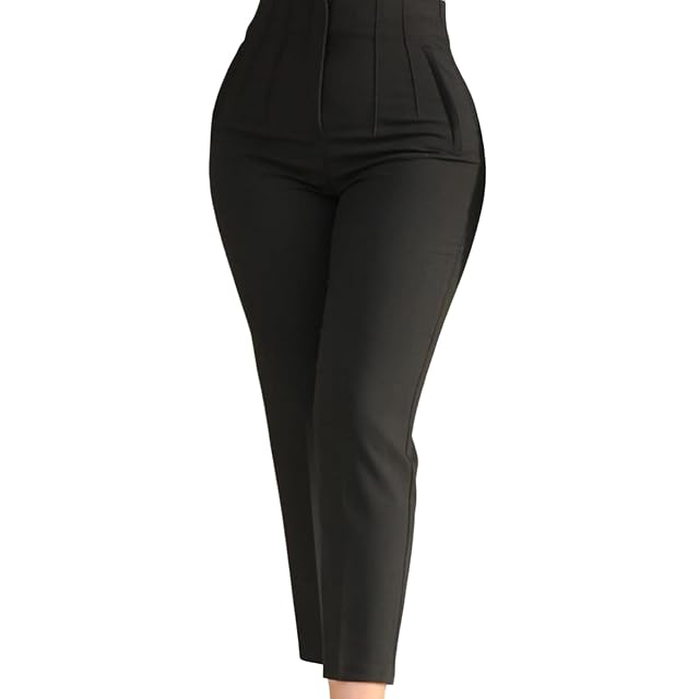 Office Pants High Waist Pleated Pockets Ninth-Length Women Trousers Solid Color Straight Leg Suit Pants Women Trousers Work