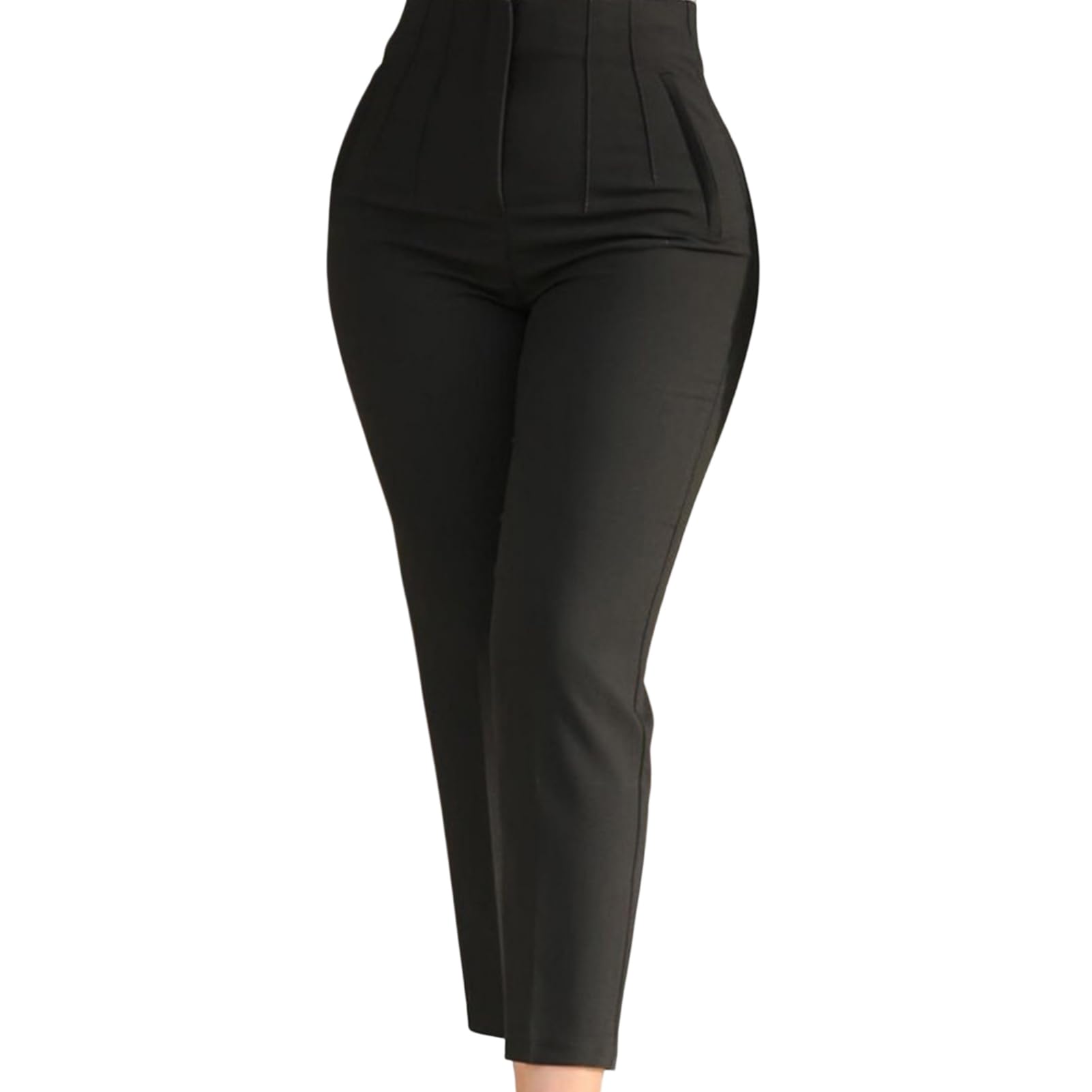 Office Pants High Waist Pleated Pockets Ninth-Length Women Trousers Solid Color Straight Leg Suit Pants Women Trousers Work