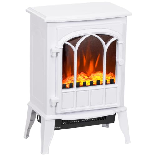 HOMCOM Camino da Terra Elettrico 1000/2000W Temperatura Regolabile Bianco