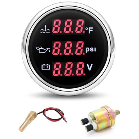 ARTILAURA 3in1 Oil Pressure and Water Temp Fahrenheit F and Voltmeter, 2" 52mm AUTO Gauge Kit with Sensor for Boat Marine(Black and Silver) Cover