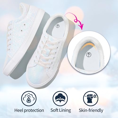 Image of AISFAES Glitter Sparkly Low Top Sequins Lace Up Tennis Shoes Comfort Bling Fashion Shiny Walking Shoes