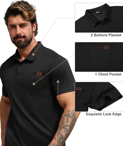 ZITY Mens Waffle Polo Shirts Casual Short Sleeve Texture Polo for Men Moisture Wicking Collared T-Shirt with Pocket4