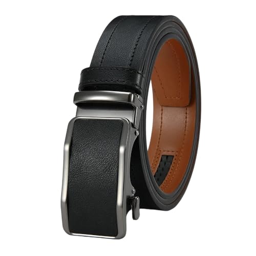Men's Leather Belt, Automatic Ratchet Buckle Business Belt, Adjustable Length 40Zdk679w-Bk 115CM