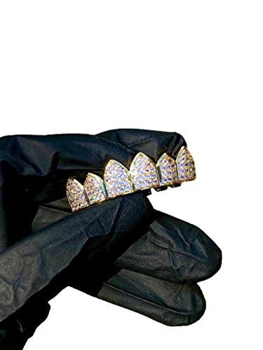 Shop-iGold 14k White Joker Gold Grillz for Mouth Top Hip Hop Teeth Grills for Teeth Mouth Grillz for Mouth 6 Teeth Top Hip Hop Grills for Teeth Mouth Set - Grillz, Teeth Cap, Iced Grillz
